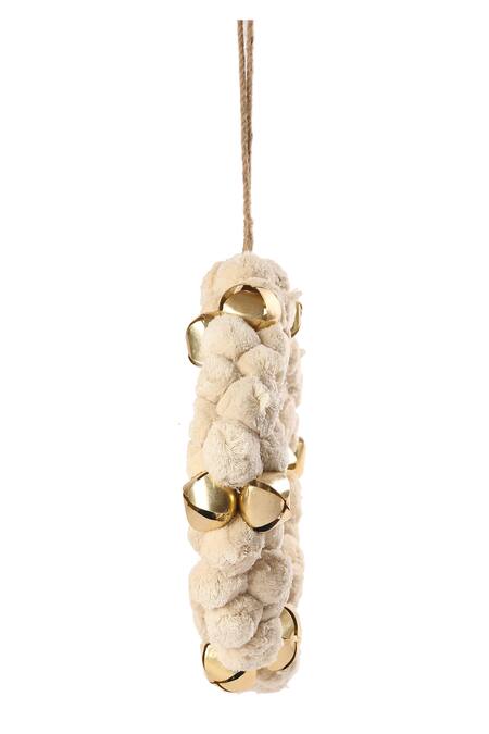 Buy_Amoliconcepts_Off White Chenille Yarn Pompoms And Iron Bells Wreath With_Online_at_Aza_Fashions