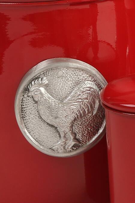Shop_Amoliconcepts_Red Stainless Steel Rooster Design Canister - Of 4_Online_at_Aza_Fashions