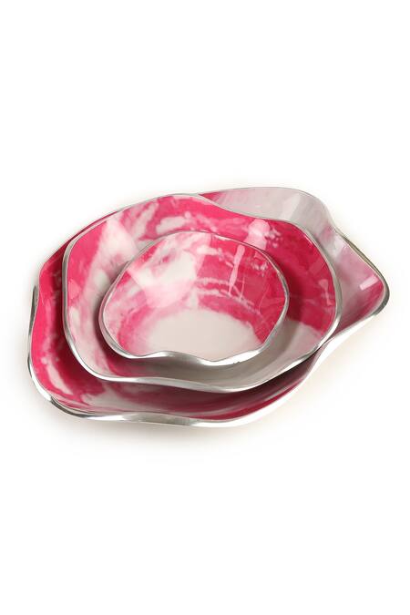 Shop_Amoliconcepts_White Aluminium Abstract Shape Enamelled Platters - Set Of 3_Online_at_Aza_Fashions