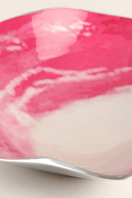 Amoliconcepts_White Aluminium Abstract Shape Enamelled Platters - Set Of 3_at_Aza_Fashions