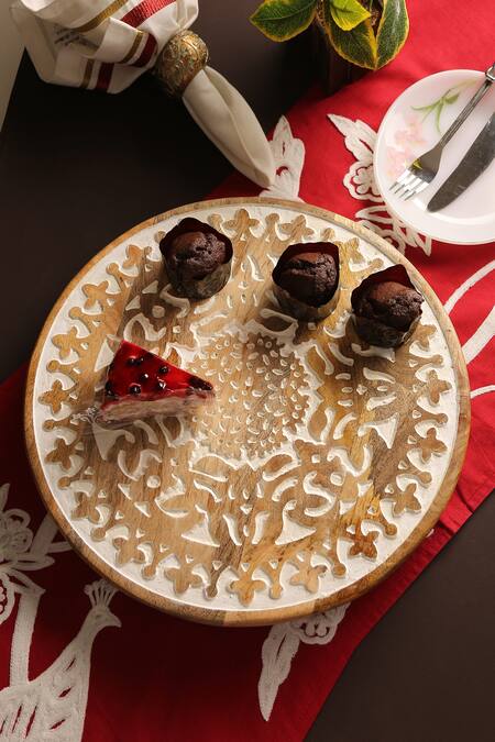 Buy_Amoliconcepts_Brown Mango Wood Lazy Susan Platter_Online_at_Aza_Fashions