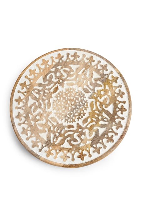 Shop_Amoliconcepts_Brown Mango Wood Lazy Susan Platter_Online_at_Aza_Fashions