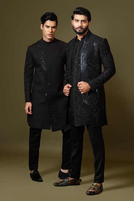 PAARSH Brown Terrycloth Diamonds, Embroidery Placement Achkan Trouser Set Online at Aza Fashions PAARSH_Brown Terrycloth Diamonds, Embroidery Placement Achkan Trouser Set _Online_at_Aza_Fashions