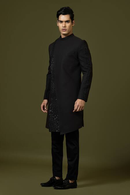 PAARSH Brown Terrycloth Diamonds, Embroidery Placement Achkan Trouser Set at Aza Fashions PAARSH_Brown Terrycloth Diamonds, Embroidery Placement Achkan Trouser Set _at_Aza_Fashions