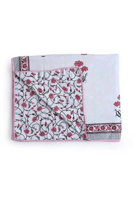 Amoliconcepts_White Eco Friendly Cotton Hand Block Print Reversible Double Dohar_Online_at_Aza_Fashions