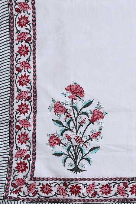 Buy_Amoliconcepts_White Eco Friendly Cotton Hand Block Print Reversible Double Dohar_Online_at_Aza_Fashions