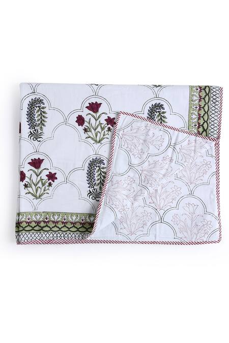 Amoliconcepts_White Eco Friendly Cotton Hand Block Print Reversible Double Dohar_Online_at_Aza_Fashions