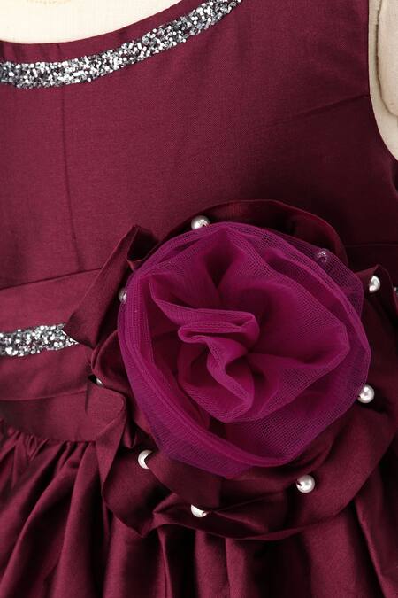 Pinkcow designs pvt ltd_Wine Taffeta, Crepe Broach Embellished Dress _Online_at_Aza_Fashions
