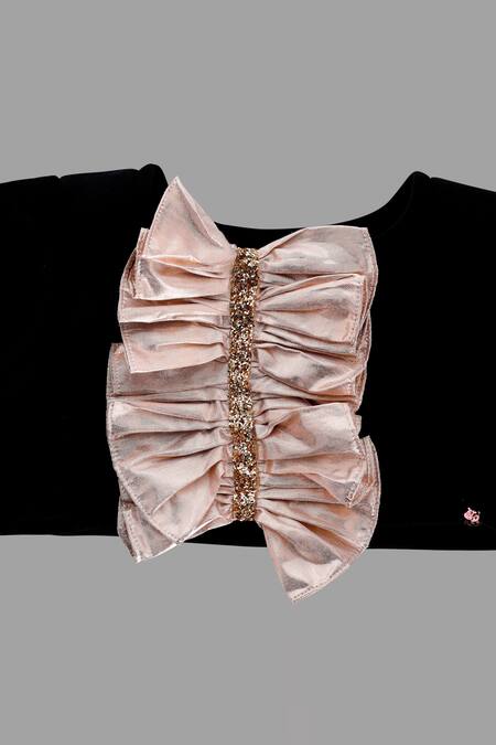 Pinkcow designs pvt ltd_Black Scuba Embellishment Shimmer Frill Shrug _Online_at_Aza_Fashions