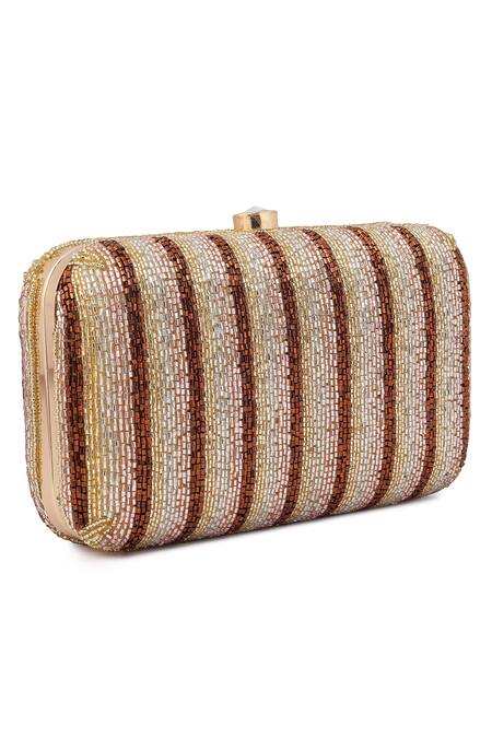 Buy_A Clutch Story_Brown Embellished Gradient Chrome Clutch_Online_at_Aza_Fashions