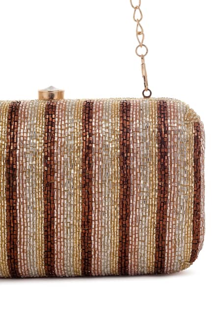 A Clutch Story_Brown Embellished Gradient Chrome Clutch_at_Aza_Fashions