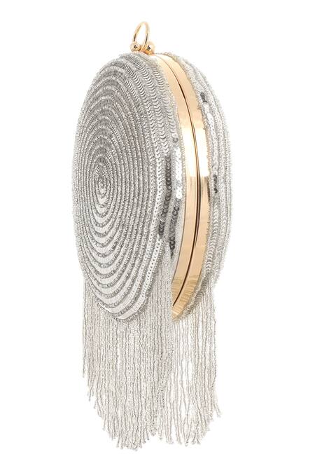 Buy_A Clutch Story_Silver Sequins, Tassels Silk Disco Ball Clutch