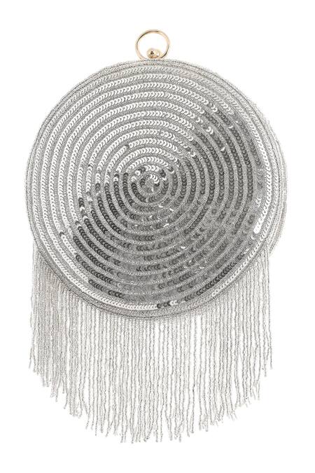Shop_A Clutch Story_Silver Sequins, Tassels Silk Disco Ball Clutch