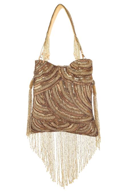 Buy_A Clutch Story_Gold Sequins, Crystals Glittering Tassel Potli _Online_at_Aza_Fashions