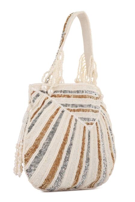 Buy_A Clutch Story_White Sequins, Crystals, Pearls Ice Metal Velvet Potli _Online_at_Aza_Fashions