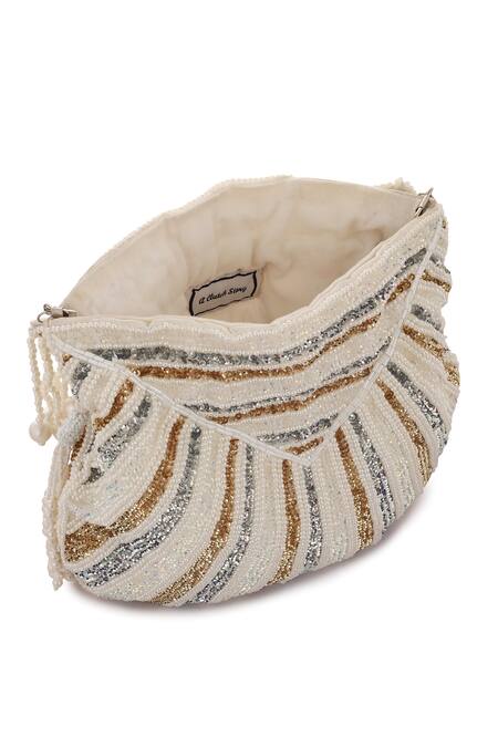 Shop_A Clutch Story_White Sequins, Crystals, Pearls Ice Metal Velvet Potli _Online_at_Aza_Fashions