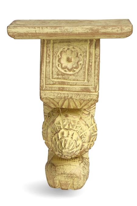 Buy_Amoliconcepts_Gold Mango Wood Carved Wall Shelf_Online_at_Aza_Fashions
