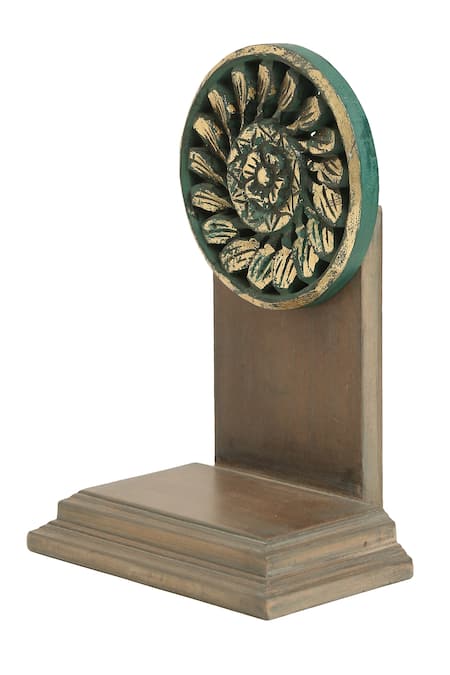 Amoliconcepts_Green Mango Wood And Brass Hand Carved Painted- Distress Chakra Wall Decor_Online_at_Aza_Fashions