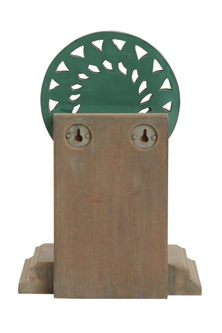 Amoliconcepts_Green Mango Wood And Brass Hand Carved Painted- Distress Chakra Wall Decor_at_Aza_Fashions