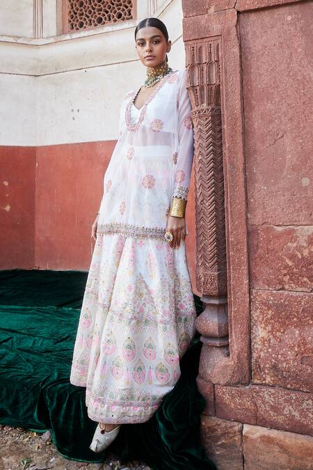 Aditi Gupta Ivory Sharara Banarasi Chanderi Woven And Embroidered Vintage Pattern Kurta Set Online at Aza Fashions Aditi Gupta_Ivory Sharara Banarasi Chanderi Woven And Embroidered Vintage Pattern Kurta Set _Online_at_Aza_Fashions