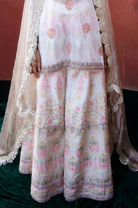 Shop Aditi Gupta Ivory Sharara Banarasi Chanderi Woven And Embroidered Vintage Pattern Kurta Set Online at Aza Fashions Shop_Aditi Gupta_Ivory Sharara Banarasi Chanderi Woven And Embroidered Vintage Pattern Kurta Set _Online_at_Aza_Fashions