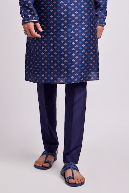 Bubber Couture_Blue Flat Raw Silk Printed Liberty Adrik Kurta Set _Online_at_Aza_Fashions