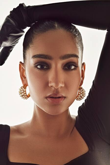 Anaash Gold Plated Pearls Cluster Studded Hoops Online at Aza Fashions Anaash_Gold Plated Pearls Cluster Studded Hoops _Online_at_Aza_Fashions