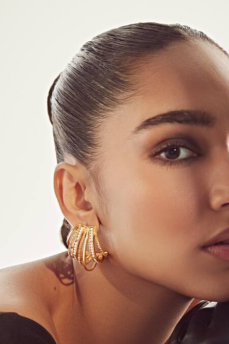 Buy Anaash Gold Plated Pearls Shore Embellished Hoops Online at Aza Fashions Buy_Anaash_Gold Plated Pearls Shore Embellished Hoops _Online_at_Aza_Fashions