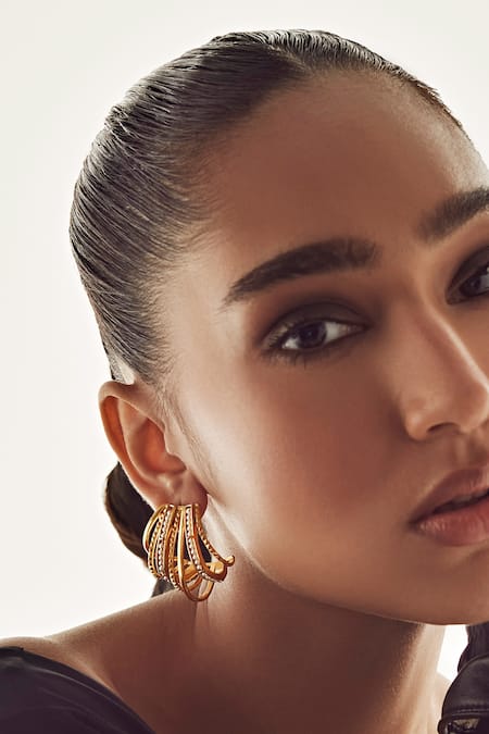 Shop Anaash Gold Plated Pearls Shore Embellished Hoops at Aza Fashions Shop_Anaash_Gold Plated Pearls Shore Embellished Hoops _at_Aza_Fashions