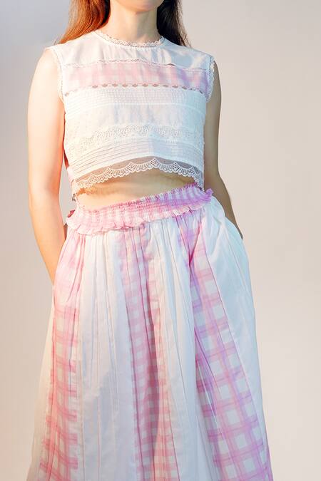 Buy Jyoti Bansal Pink Cotton Embroidery Round Neck First Date Floral Lace Work Top And Skirt Set Online at Aza Fashions Buy_Jyoti Bansal_Pink Cotton Embroidery Round Neck First Date Floral Lace Work Top And Skirt Set _Online_at_Aza_Fashions