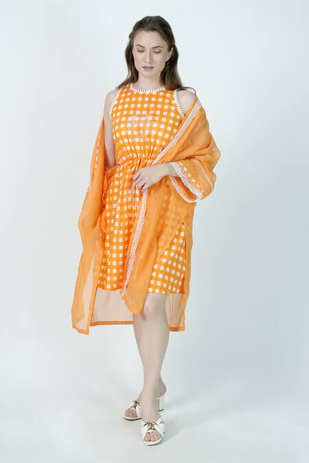 Jyoti Bansal_Orange Floral Lace Embroidered Cape _Online_at_Aza_Fashions