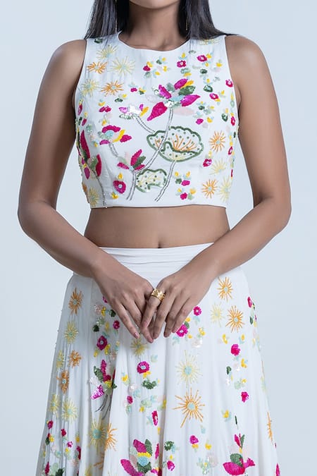 Nautanky Ivory Blouse Silk, Lehenga Organza Floral, Sequins Hand Embroidered With Online at Aza Fashions Nautanky_Ivory Blouse Silk, Lehenga Organza Floral, Sequins Hand Embroidered With _Online_at_Aza_Fashions