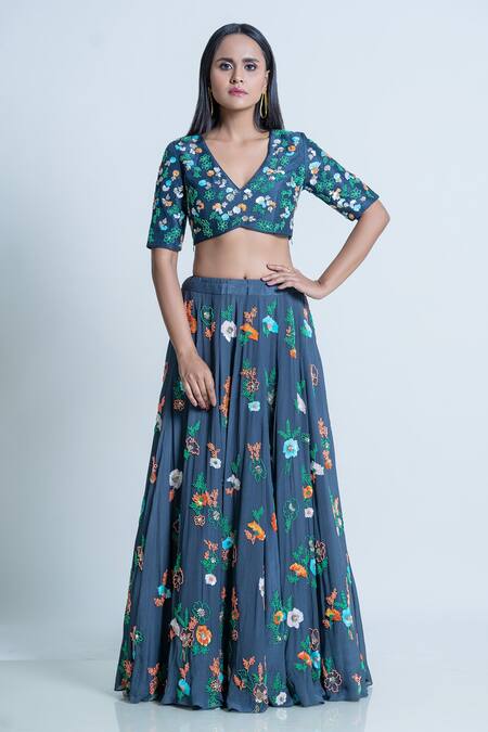 Nautanky Blue Blouse Soft Silk, Dupatta Organza, Lehenga Embellished Work Set Online at Aza Fashions Nautanky_Blue Blouse Soft Silk, Dupatta Organza, Lehenga Embellished Work Set _Online_at_Aza_Fashions