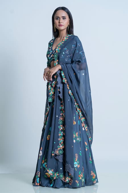 Nautanky Blue Blouse Soft Silk, Dupatta Organza, Lehenga Embellished Work Set at Aza Fashions Nautanky_Blue Blouse Soft Silk, Dupatta Organza, Lehenga Embellished Work Set _at_Aza_Fashions