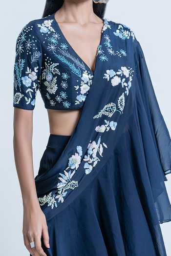 Nautanky_Blue Blouse Silk, Dupatta Crepe + Organza, Sharara Hand Embroidered And Set _Online_at_Aza_Fashions