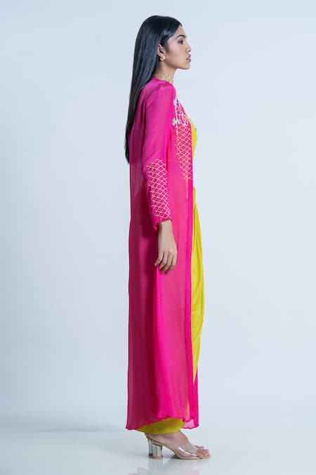 Buy_Nautanky_Yellow Cape Chiffon, Crop Top , Skirt Embellished Drape Set _Online_at_Aza_Fashions