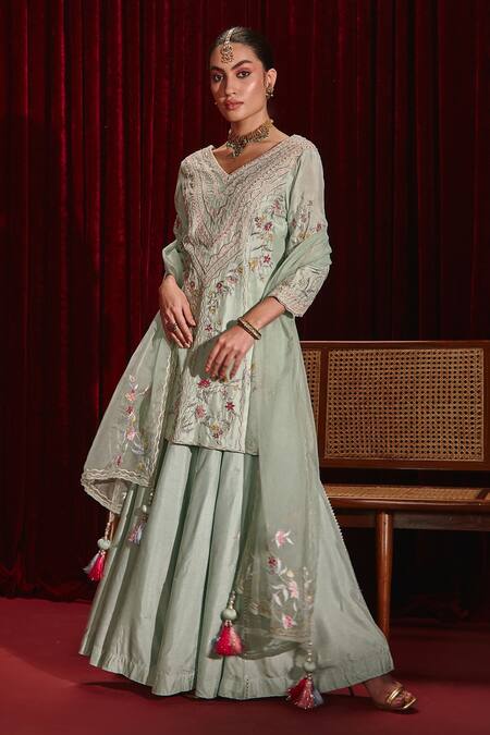 Buy Ajiesh Oberoi Blue Silk, Organza Lace, Tassels, Embroidery Kavyanjali Kurta Sharara Set Online at Aza Fashions Buy_Ajiesh Oberoi_Blue Silk, Organza Lace, Tassels, Embroidery Kavyanjali Kurta Sharara Set _Online_at_Aza_Fashions