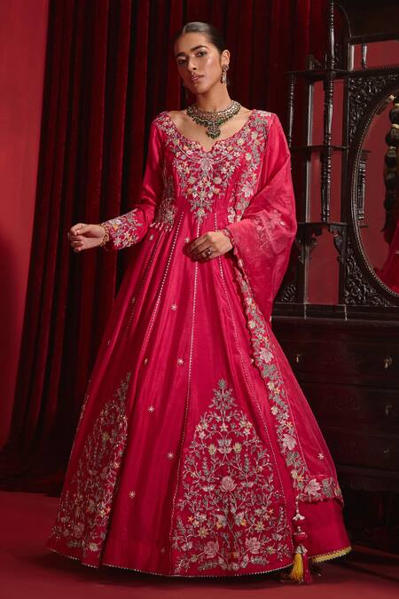 Buy Ajiesh Oberoi Pink Silk, Lycra, Organza Tassels, Cut Work, Naira Floral Long Anarkali Set Online at Aza Fashions Buy_Ajiesh Oberoi_Pink Silk, Lycra, Organza Tassels, Cut Work, Naira Floral Long Anarkali Set _Online_at_Aza_Fashions