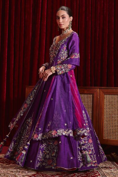 Buy Ajiesh Oberoi Purple Denim, Silk, Organza, Lycra Embroidery, Tassels Naira Long Anarkali Set Online at Aza Fashions Buy_Ajiesh Oberoi_Purple Denim, Silk, Organza, Lycra Embroidery, Tassels Naira Long Anarkali Set _Online_at_Aza_Fashions