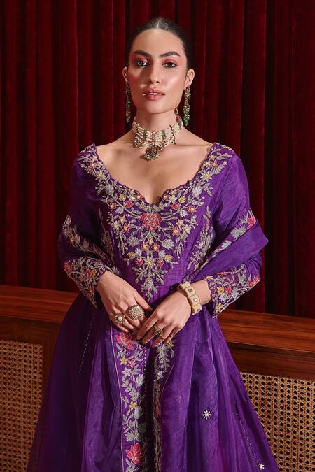Shop Ajiesh Oberoi Purple Denim, Silk, Organza, Lycra Embroidery, Tassels Naira Long Anarkali Set Online at Aza Fashions Shop_Ajiesh Oberoi_Purple Denim, Silk, Organza, Lycra Embroidery, Tassels Naira Long Anarkali Set _Online_at_Aza_Fashions
