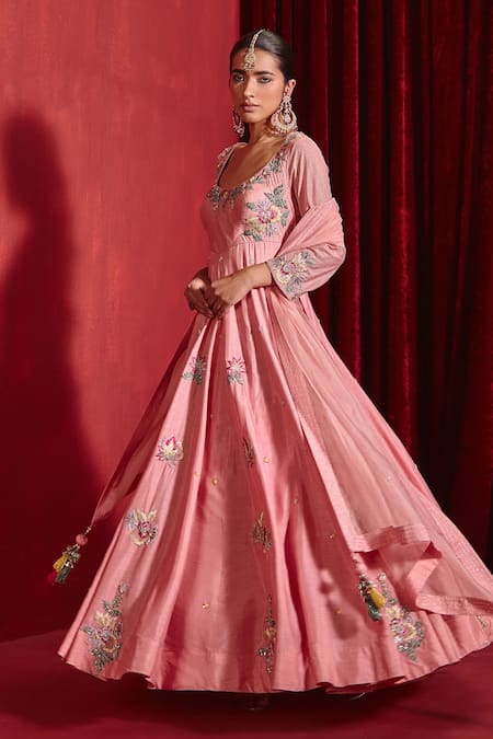 Buy Ajiesh Oberoi Pink Lycra, Organza Tassels Scoop Neck Saloni Floral Embroidered Anarkali Set Online at Aza Fashions Buy_Ajiesh Oberoi_Pink Lycra, Organza Tassels Scoop Neck Saloni Floral Embroidered Anarkali Set _Online_at_Aza_Fashions