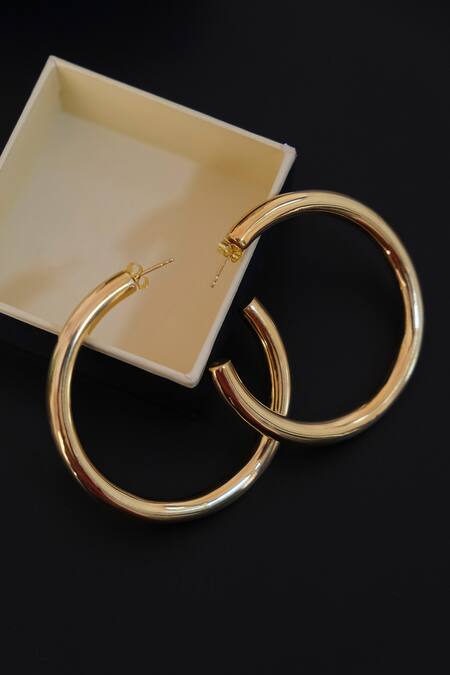 Shop_Anushka Jain Jewellery_Gold Plated Handcrafted Statement Hoops_Online_at_Aza_Fashions