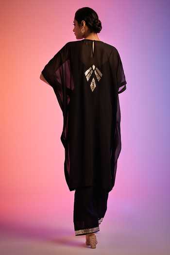 Shop_Gulabo By Abu Sandeep_Black Geometric Sequin Work Applique Kaftan 
