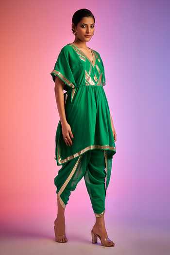 Gulabo By Abu Sandeep Green Sequin Embellished Short Kaftan Online at Aza Fashions Gulabo By Abu Sandeep_Green Sequin Embellished Short Kaftan _Online_at_Aza_Fashions