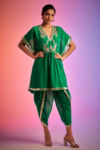 Gulabo By Abu Sandeep Green Sequin Embellished Short Kaftan at Aza Fashions Gulabo By Abu Sandeep_Green Sequin Embellished Short Kaftan _at_Aza_Fashions