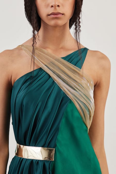 Akhl_Green (66% Viscose 34% Modal)+ Silk (100% Polyester)+ Gown _Online_at_Aza_Fashions