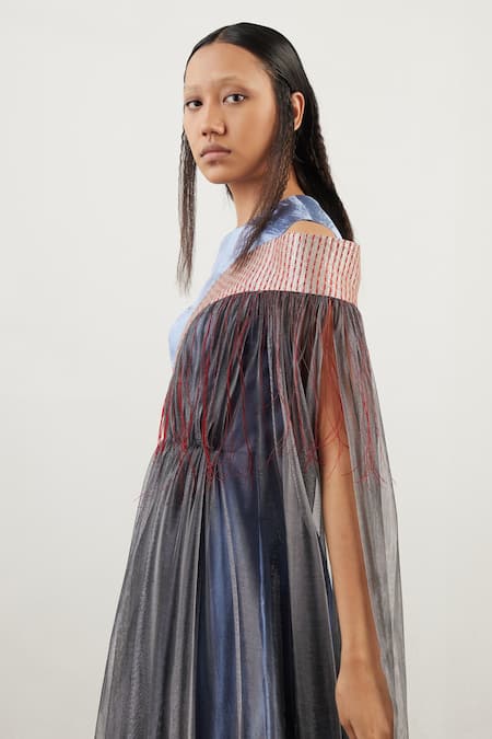 Buy_Akhl_Multi Color Textured Satin (90% Polyester 10% Elastane)+ Angular Arc Gown _Online_at_Aza_Fashions