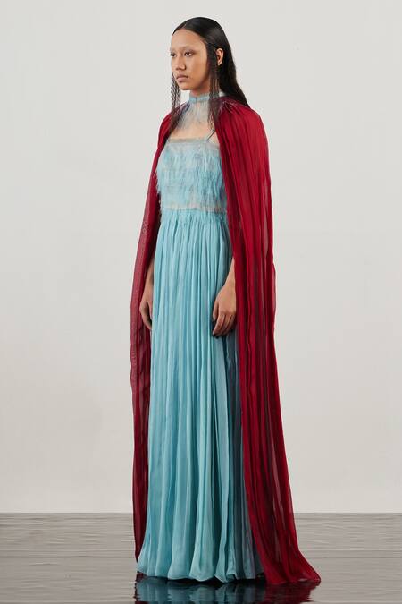 Akhl_Fringed Gown With Contrast Cape _Online_at_Aza_Fashions