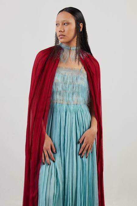 Buy_Akhl_Fringed Gown With Contrast Cape _Online_at_Aza_Fashions