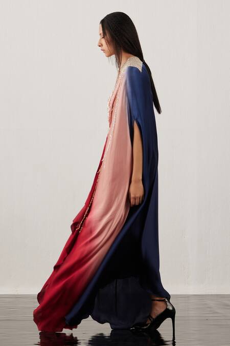 Akhl_Multi Color Satin (66% Viscose 34% Modal) + Sequin (100% Gradient Kaftan _Online_at_Aza_Fashions